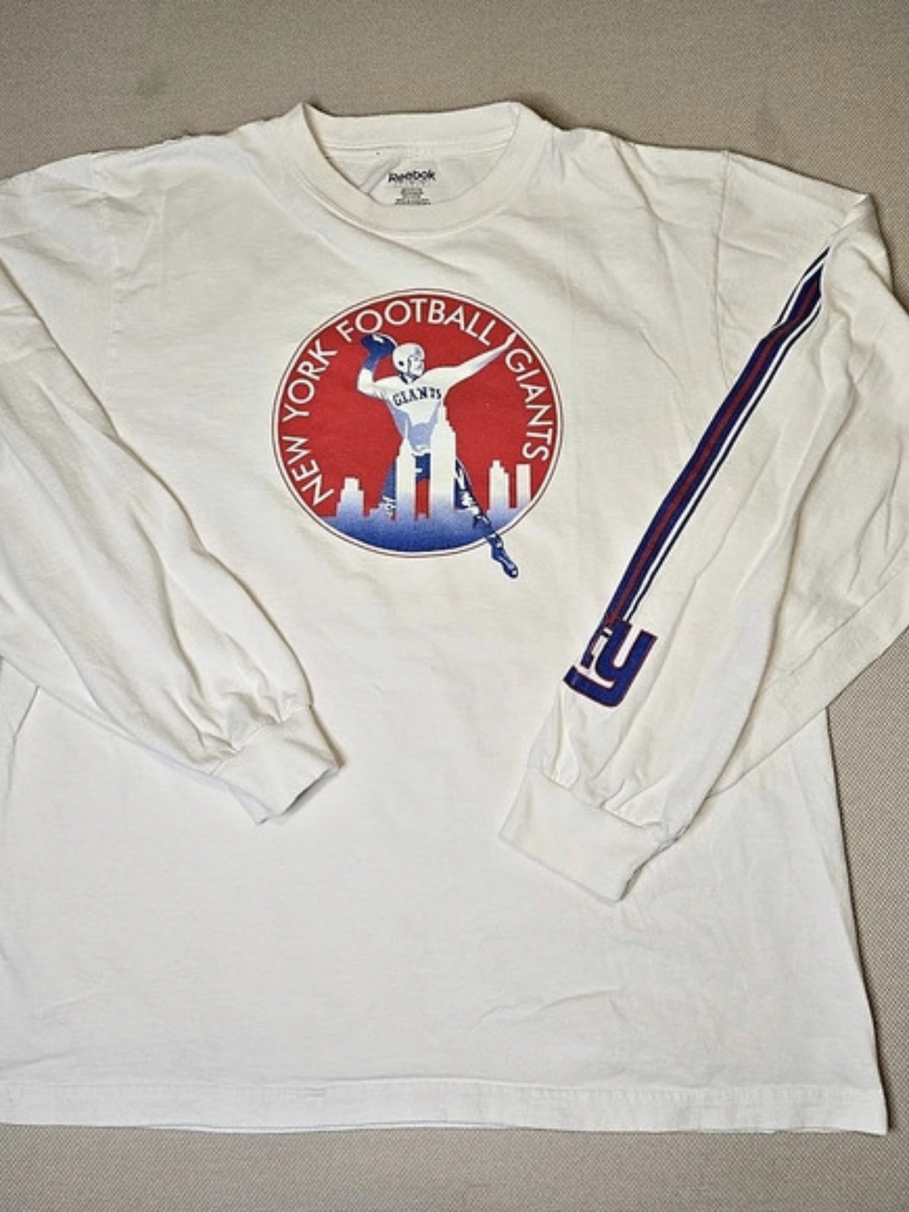 New York Giants Reebok Large Long Sleeve T-Shirt 100% Cotton Football Fan NFL